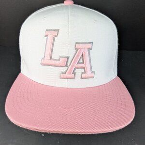L A Embroidered Pink Logo Women Wide Brim White & Pink Adjustable Cap Hat